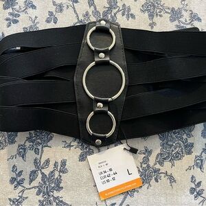 NWT Black Wide Waist Bandage Belt with Silver Loops